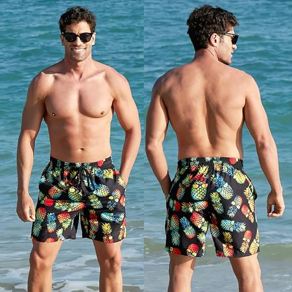 الرجال طويلة السباحة جذوع سريعة الجافة رجل السراويل الرياضية الرجال السراويل الملونة الحيوان الدب يونيكورن الجرافيك شورتات للبحر ملابس الاستحمام