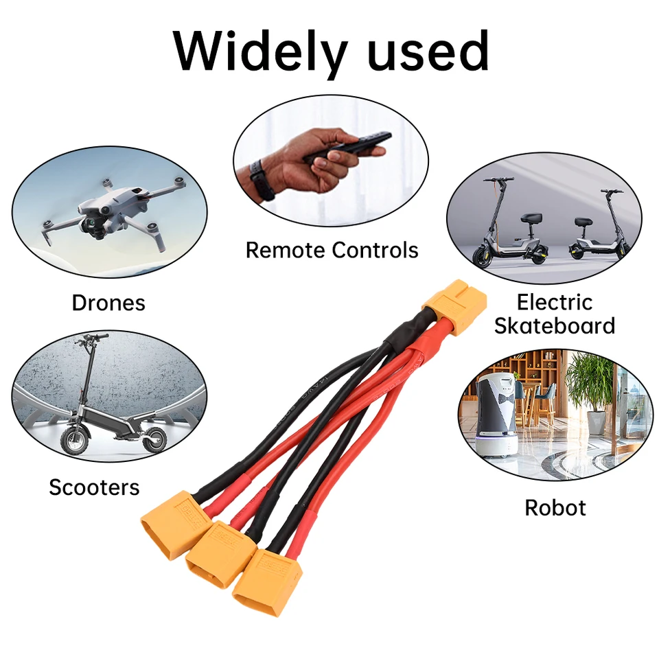 Deans T Parallel Y Splitter Connecteur de Batterie 12AWG Câble Double Extension Y Splitter Mâle vers 2 Femelles pour RC Quadcopte Multirotors RC LiPo Batterie