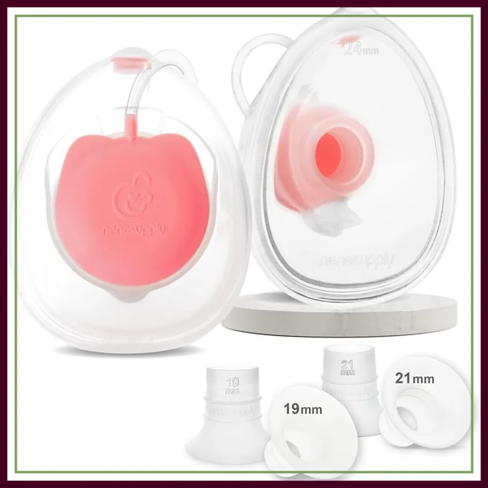 

Handsfree Wearable Breastmilk Collection Cups, 24mm Silicone Flanges Compatible with Spectra S1 S2 9 Plus, Replacement Parts with 19/21mm Inserts