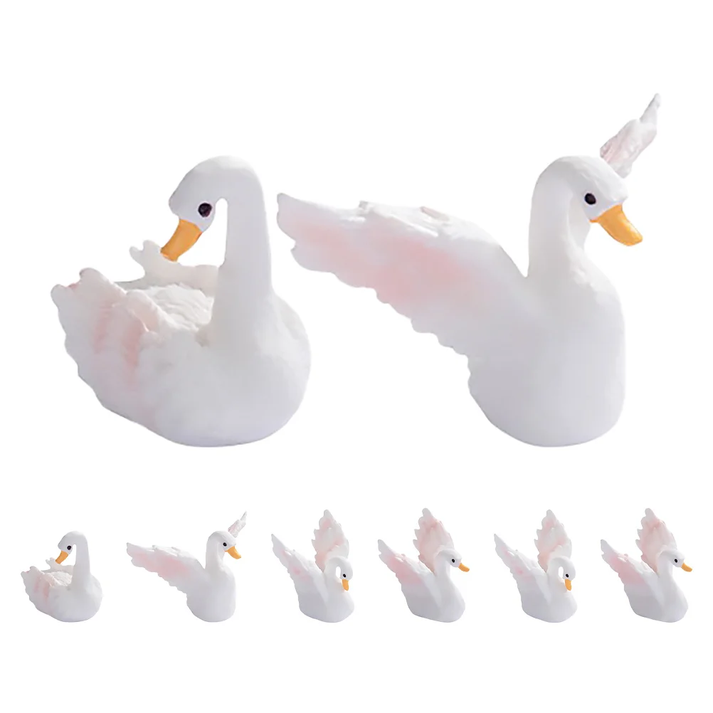 

8Pcs Mini Resin Swan Statues White Elegant Miniature Swans for Fairy Garden Cake Topper Moss Landscape Succulent Planter