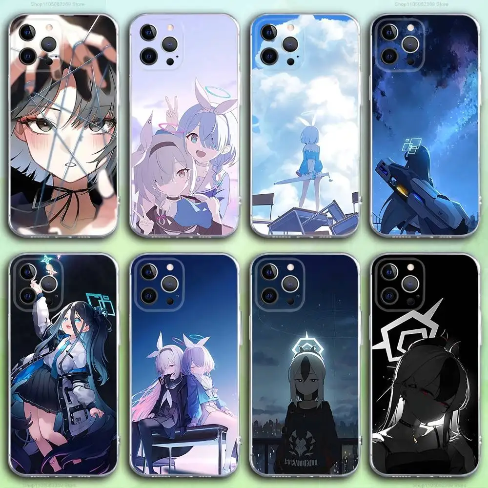

Blue A-Archive Game Phone Case For iPhone 17,16,15,14,13,12,11 Pro,Max,Plus,X,XS,XR,SE4,E Mini Transparent Soft Cover