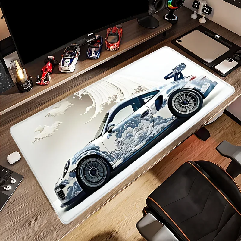 

Large Desk Pad Xxl Wave Racing Car Mouse Pad Gaming Accessories Mat Anti-Slip Rubber Office Carpet Table Cushion Gamer Desk Rug