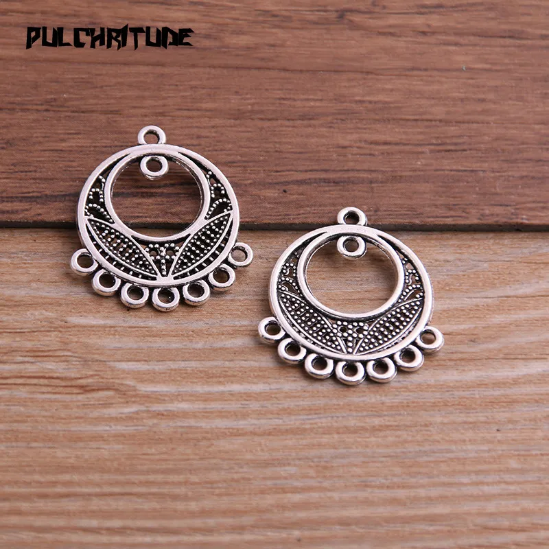 12pcs 23*27mm Two Color Zinc Alloy Necklace Charm Jewelry DIY Hollow Round Connector Pendant Necklace