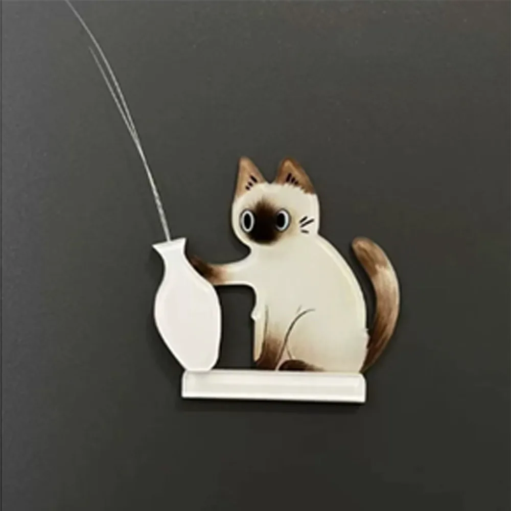 Acrylic Cat Whiskers Collection Ornaments Magnetic Cartoon Cat Refrigerator Sticker Cat Pushing Vase Decor for Home Decoration