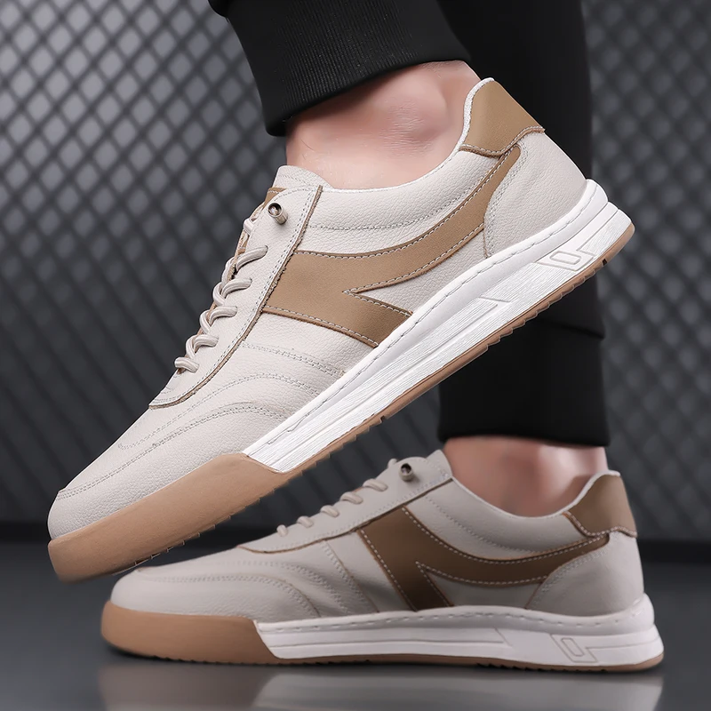 

Top layer cowhide 2025 spring and autumn new men's casual shoes soft leather soft sole men's small white shoes men's shoes