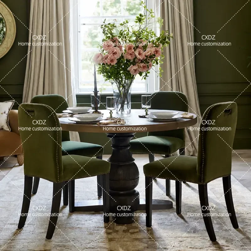 Contrasting Color Solid Wood Round Dining Table for Small Apartment Living Room Rural Style Kitchen Furniture