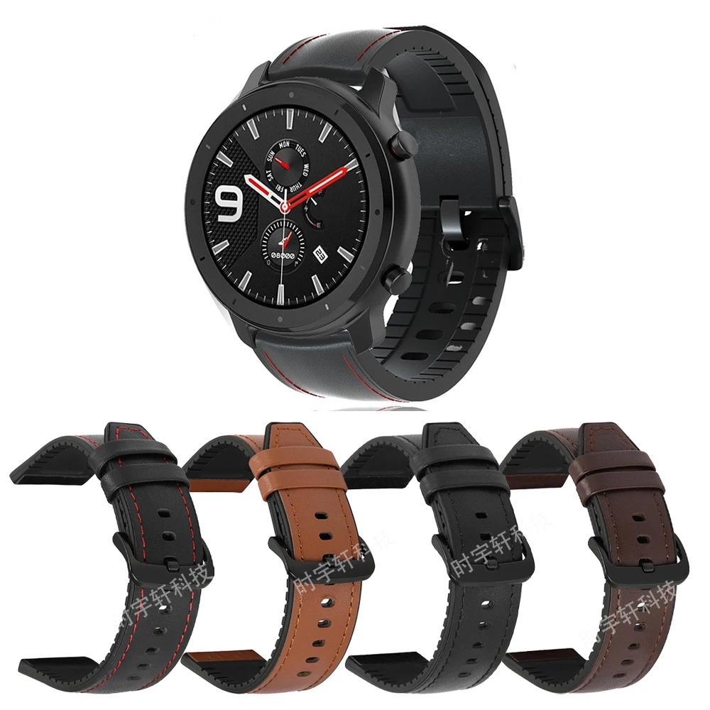 Watch Strap For Xiaomi Huami Amazfit GTR 42mm 47mm Leather Sport Bracelet For Amazfit Pace/Stratos 3 2 2S/GTR 2 2E Men Watchband