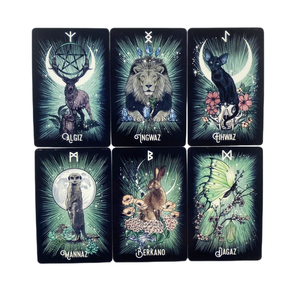 The Witch'S Familiar Runic Oracle 24 Card Indie Tarot Deck Runes Rune Cards Animal Oracle Animal Tarot Cards Viking Runes