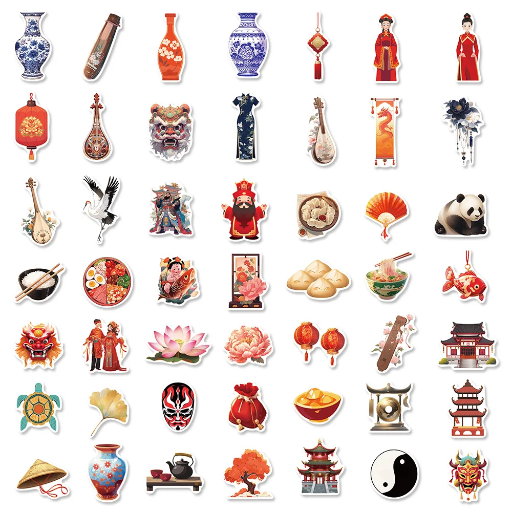 Наклейки в китайском стиле, 50 шт.