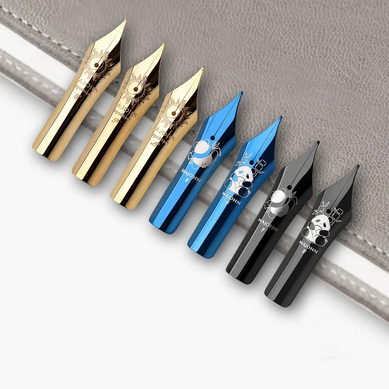 MAJOHN No. 8 Punta de bolígrafo fuente con patrón de Panda de 40 tipos, chapada en oro, negro y azul, suave, súper grande, brillante, suministro de oficina