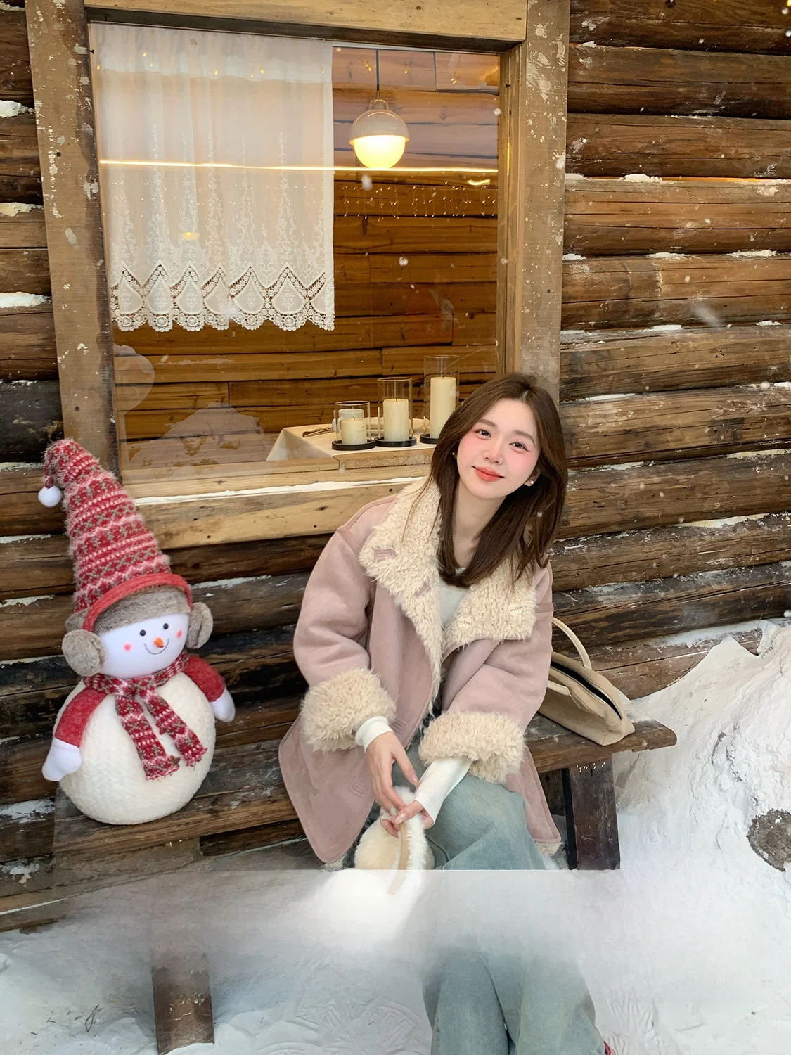 

Chen Wenwen Xenl Double-Sided Wearable Suede Faux Fur Jaet Women's Warm Sna Color Contrast Original Design Winter Coat