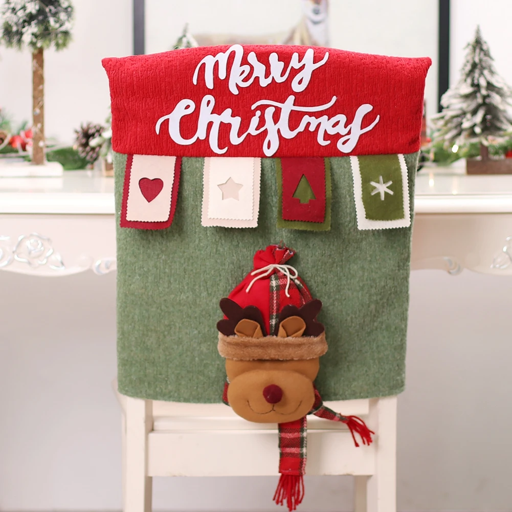 Linen Three-Dimensional Santa Claus Xmas Seat Cover Table Red Hat Chair Back Covers Festival Decorations For Home New Year Party