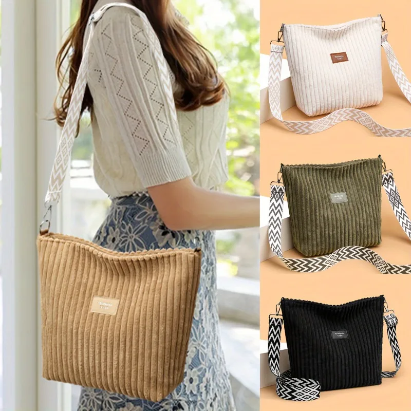 

New Large Capacity Women's Shoulder Bag Solid Color Corduroy Tote Bag Versatile Commute Bag for Women
