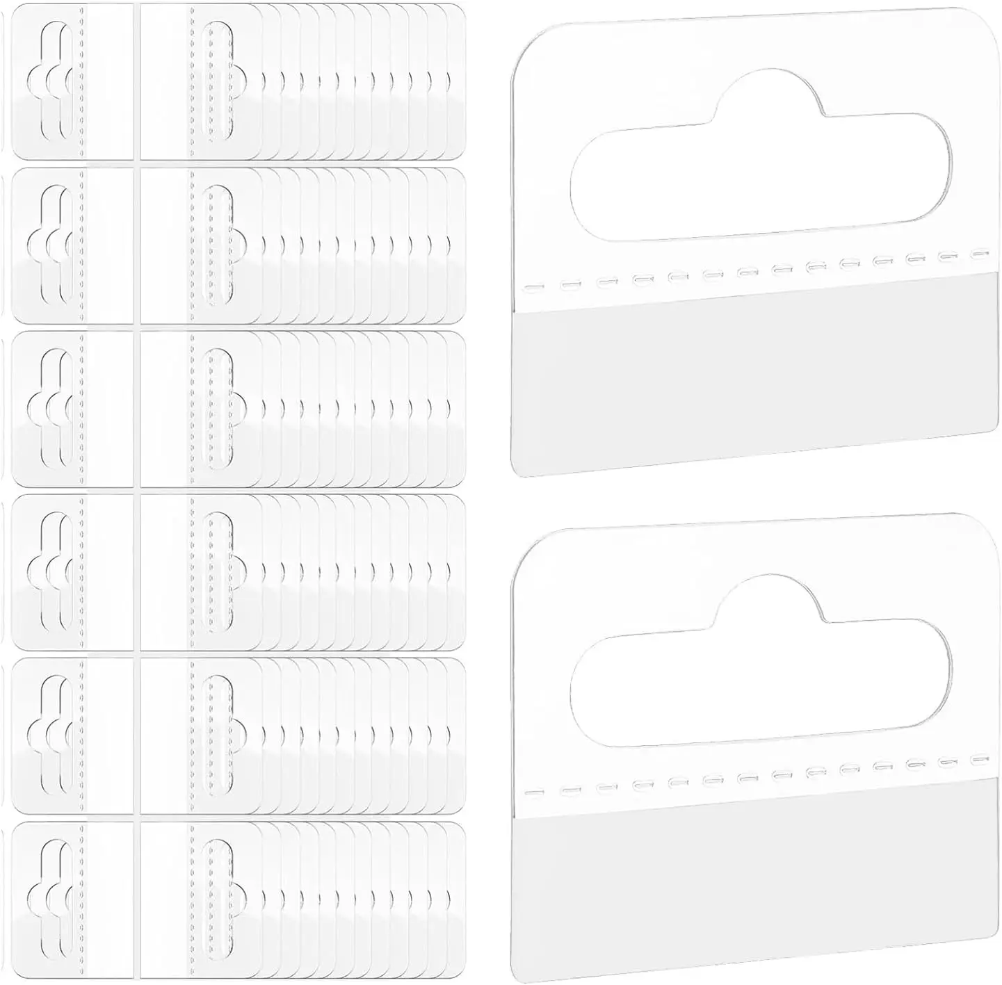 

200 Clear Plastic Hang Tags with Self-Adhesive Hooks for Retail Display
