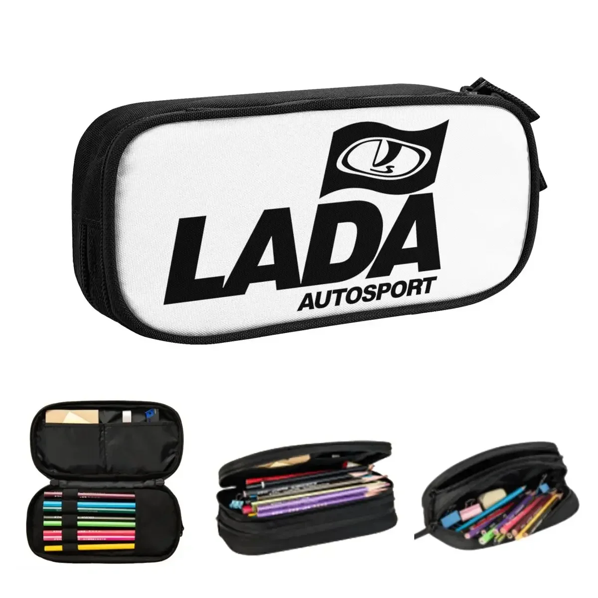 

Lada Autosport с логотипом флага Пеналы большой емкости Сумки для ручек Коробка для ручек Пенал для мальчиков и девочек Канцелярские принадлежности Школьный офис