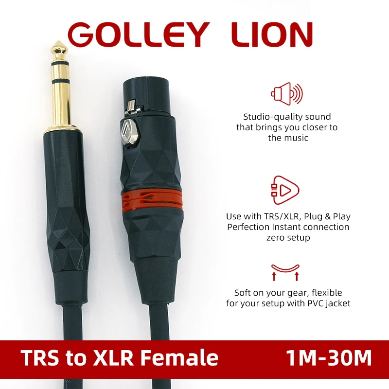 Gold-Plated Stereo Audio Cable, TRS Male to XLR Female Balanced Audio Cord for Recording Studio Live Sound Home Theater System
