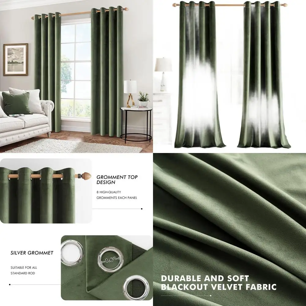 

Зеленые бархатные шторы 102 дюйма, светонепроницаемые, звукоизоляционные, для уединения, затемнения комнаты, с люверсами, комплект из 2 штук