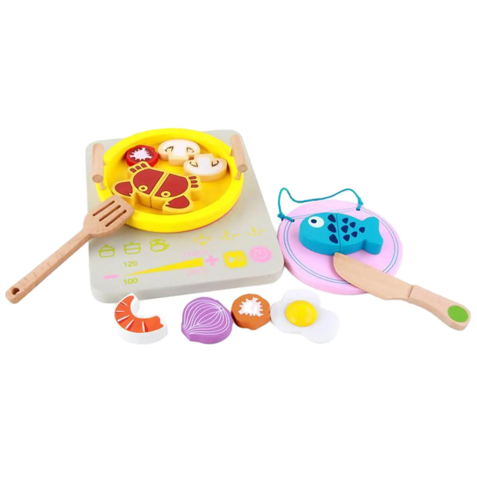 Wooden Play Kitchen Accessories Simulation Role Play Early Learning with Pots Induction Cooker for Boys Girls Children Toddlers