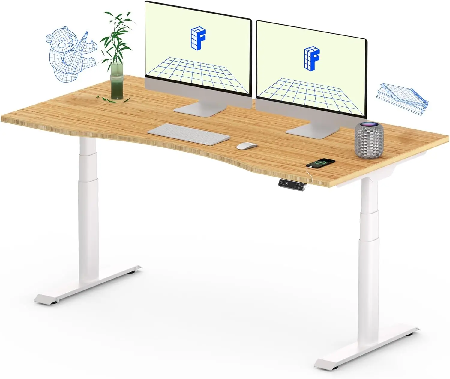 

Z8 Luxe Oval Leg Dual Motor 3 Stages Bamboo Electric Standing Desk 55x28 Inch Whole-Piece Board Height Adjustable Electric Stand