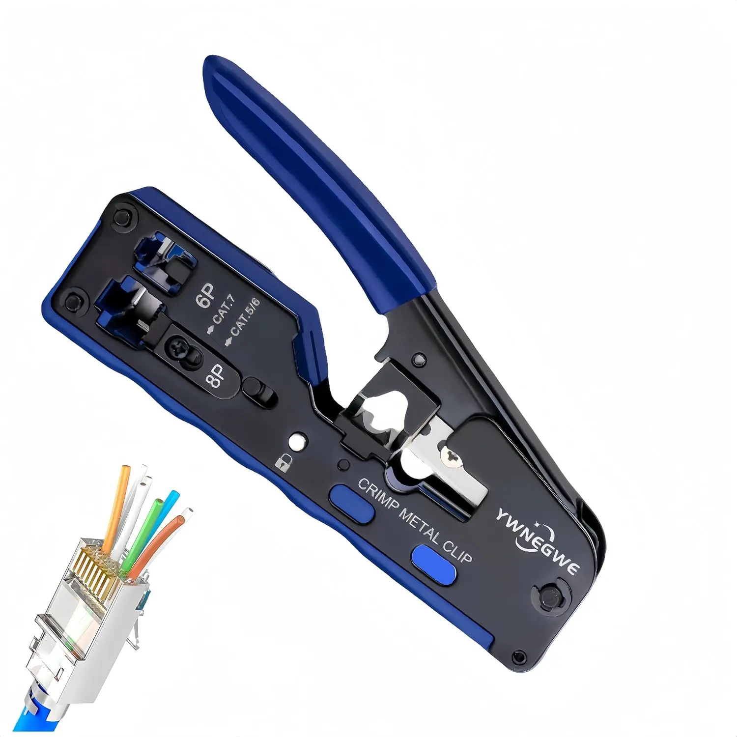 

All-in-One RJ45 Crimp Tool for CAT7 CAT6A CAT6 CAT5E CAT5, Pass Through Ethernet Crimper