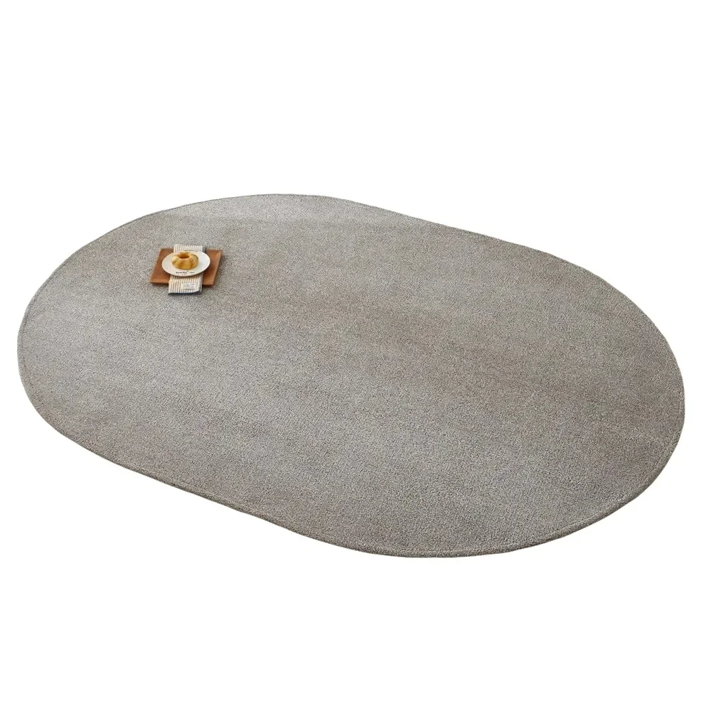 VIKAMA Oval Light Grey Textured Rug Wabi Sabi Aesthetic Instagram Worthy Living Room Bedroom Rug Home Decor