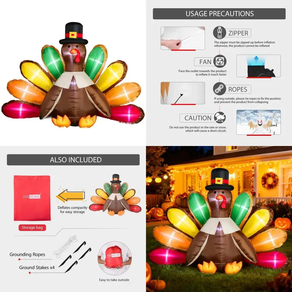 

LED Illuminated 5ft Tall Thanksgiving Turkey with Vibrant Feathers Outdoor Lawn Decoration