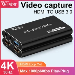 4K HDMI To USB 3.0 Audio Video Capture Card Game Recording for PS4 PS5 Camera Laptop PC Live Streaming 1080P 60fps YUY2