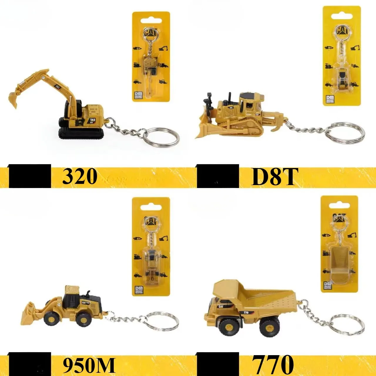 5PCS D8T 950M 770 320 Excavator Bulldozer Mountain Car Loader Truck Alloy Engineering Vehicle Key Chain Collection