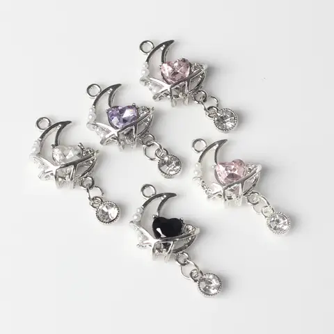 10 개/갑 DIY 수제 목걸이에 대 한 달 펜 던 트와 상감 간단한 합금 사랑 지 르 콘 진주 보석 액세서리 만들기