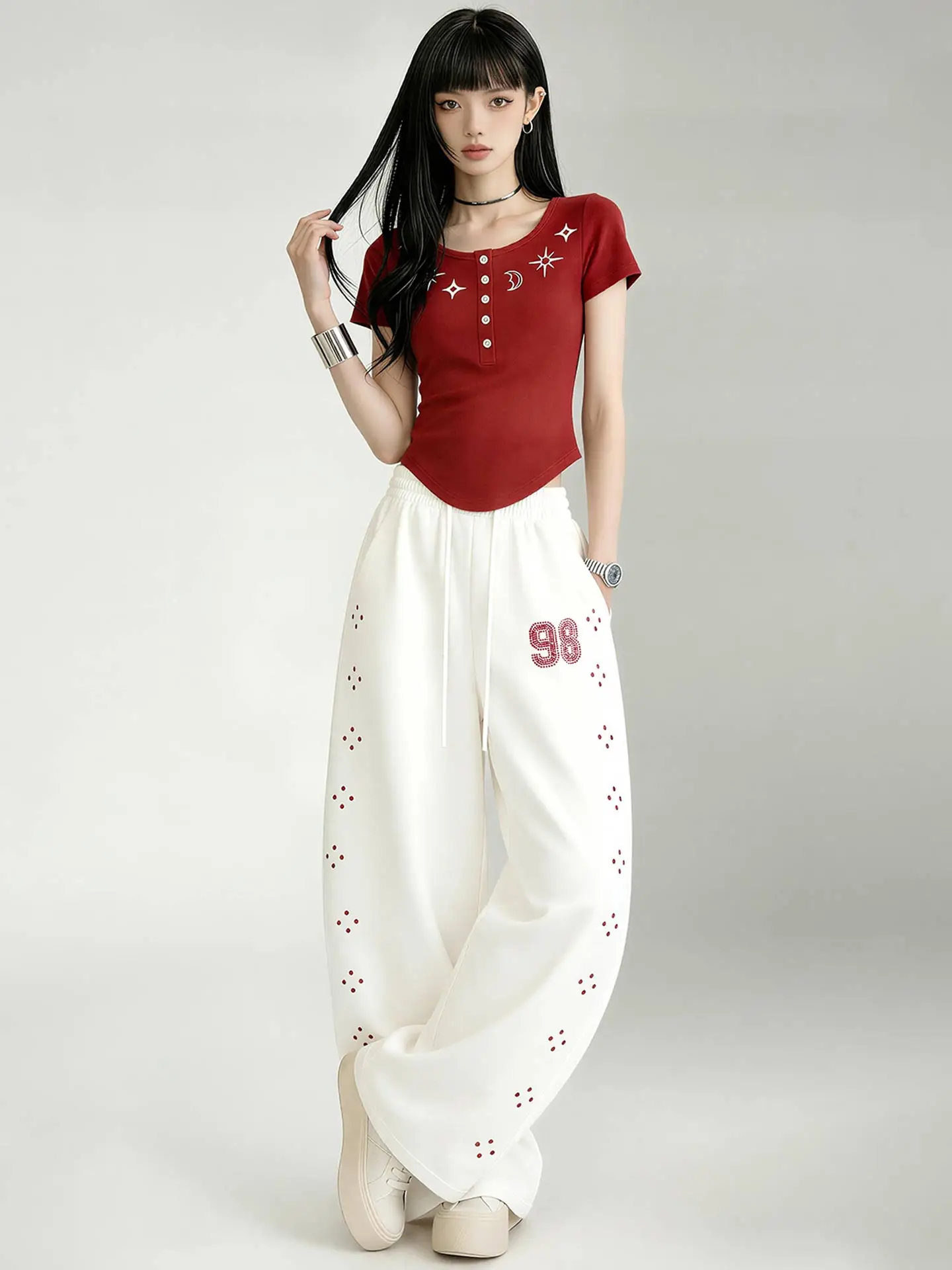 american-hip-hop-style-square-dance-outfit-short-sleeve-wide-leg-pants-diamond-embellished-cotton-two-piece-set-for-women