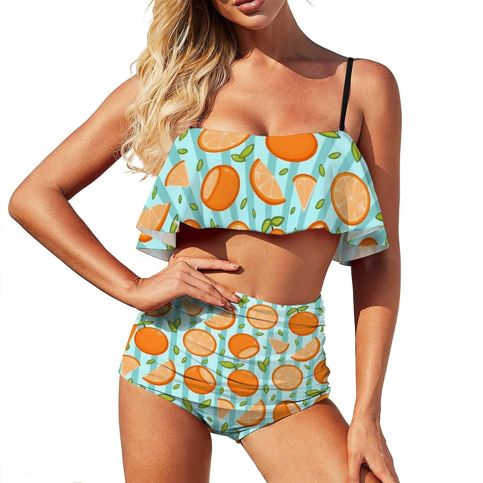 

Oranges Print Bikini Swimsuit Sexy Fruits Bikinis Set Women Two Piece Set Swimwear Swim Graphic Bathing Suit Plus Size 2XL