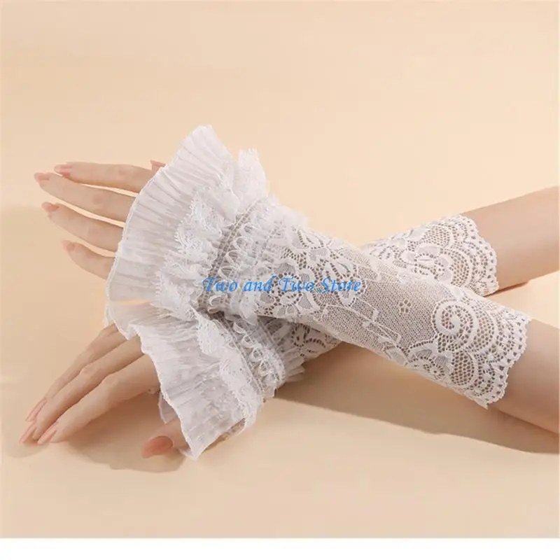 

HX6F 1 Pair Comfortable Lace Arm Covers Enhancing Nails Art Presentation for Photographers and Fashion Enthusiasts
