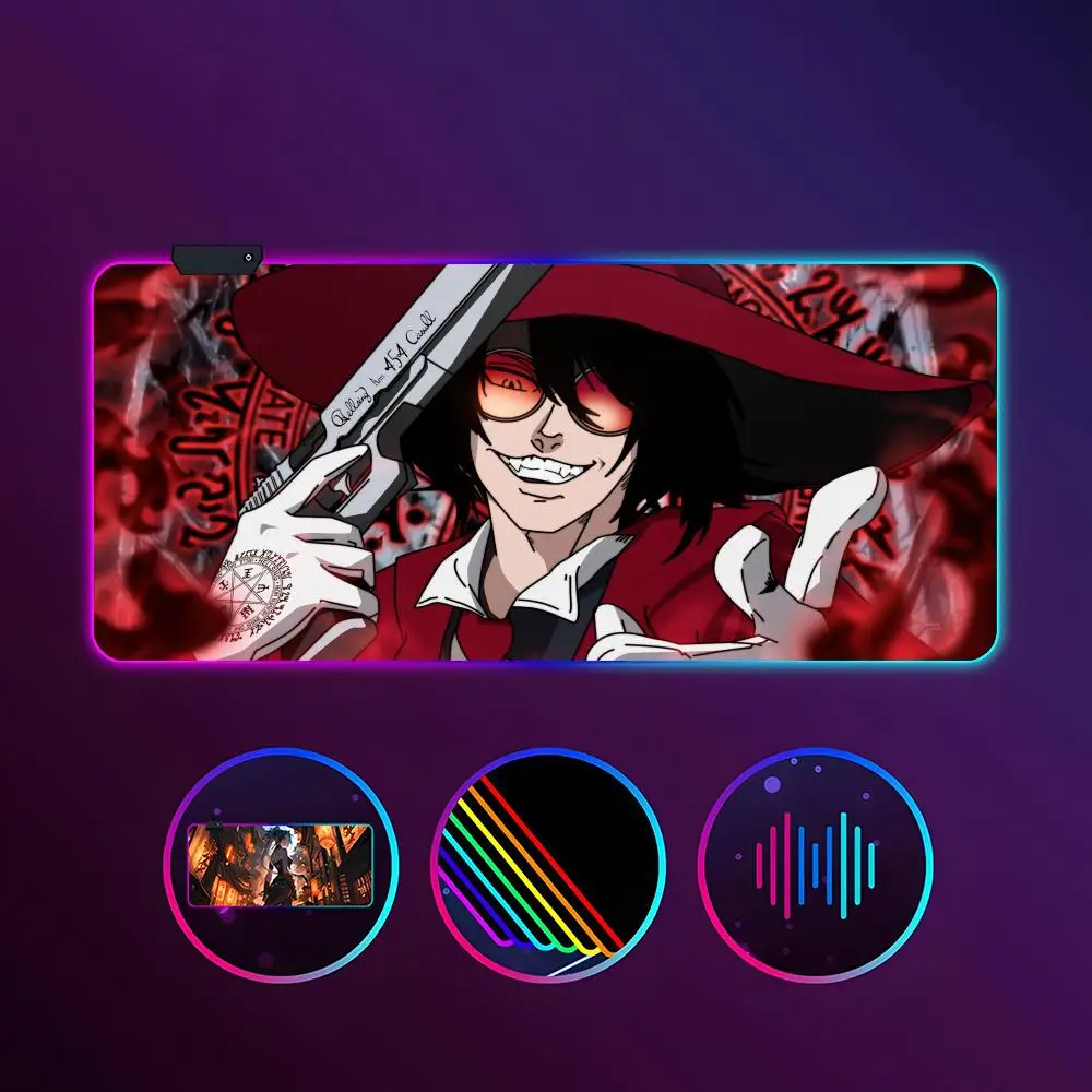 

Anime Hellsing Alucard Mouse Pad RGB Luminous 900X400mm Large Table Mat Non-slip Extra Large Game Office Mouse Pad