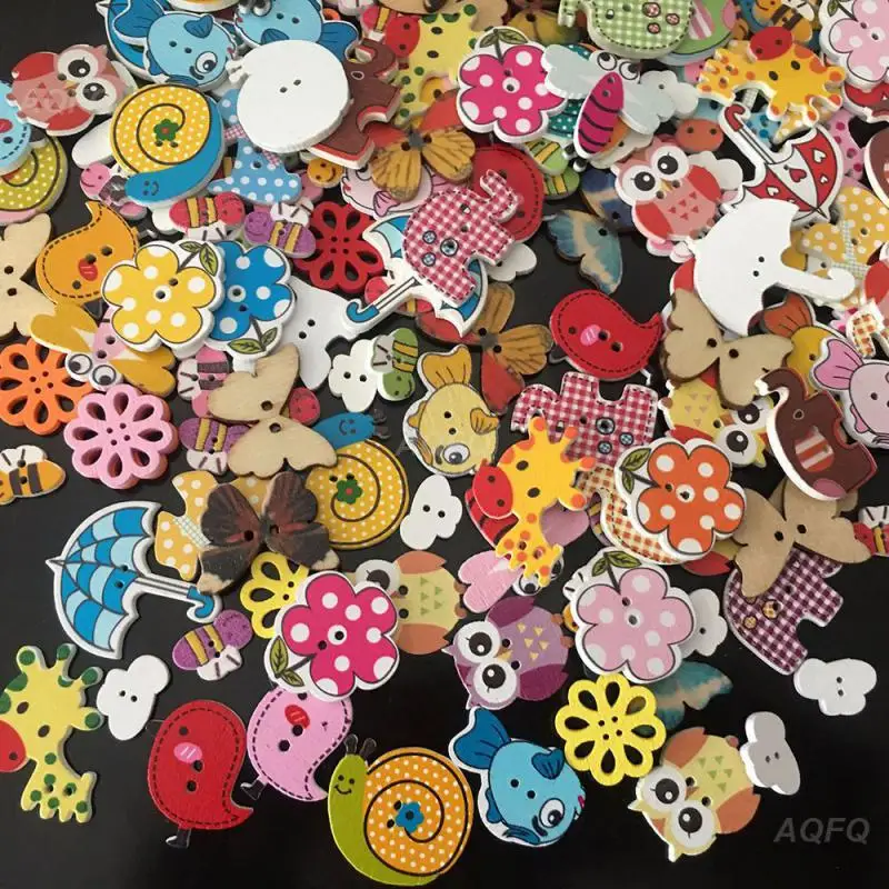 Mixed Color Animals 2 Hole Buttons Wooden Sewing Craft Handmade Scrapbooking Decorative Buttons