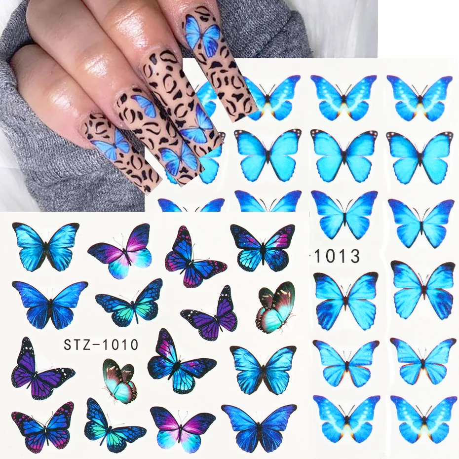 3D Butterfly Design Nail Watercolor Decals Adhesive Transfer Slider Spring Summer Manicure Stickers Decor 4Pcs/Set LYSTZ984-1017