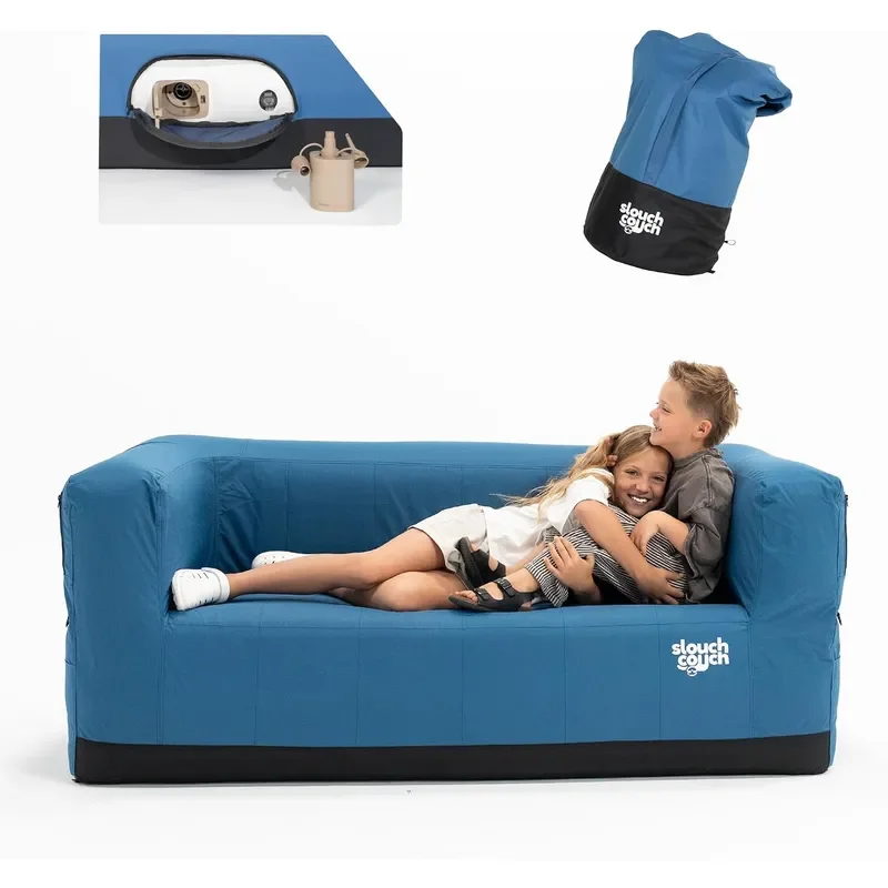 Slouch Couch Air Sofa with Built-in Pump Hidden Cup Holders Storage Pockets Durable Blow Up Couch with High-Performance