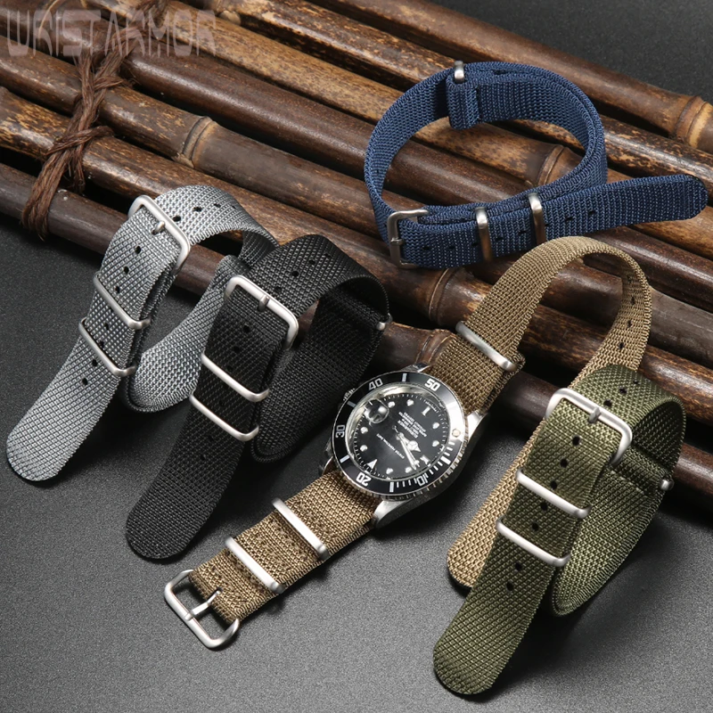 Military Nylon Watch Strap 20mm 22mm A double-layer Nylon Strap with Heavy-duty Metal Buckle Bracelet