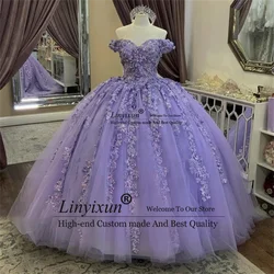 Luxury Purple Sweet Quinceanera Gown 3D Floral Crystal Ball Skirt Women Occasion Party Prom Dress Vestidos De 15 Años Prom Party