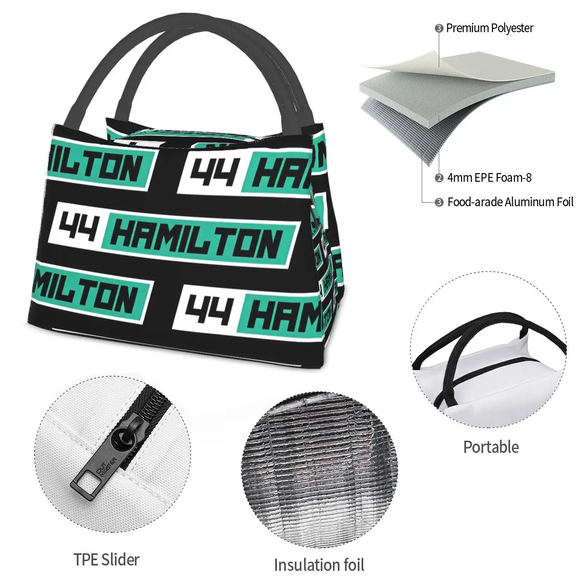 Lewis Hamilton 44 F1 Driver Portable insulation bag for Cooler Food Office Pinic Container