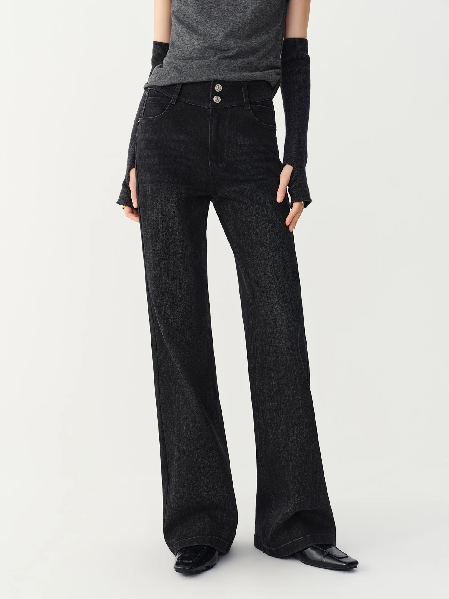 FSLE Women High Waist Slight Flare Jeans Stretch Denim Bootcut Pants Slim Leg Long Trousers Casual Streetwear Office Commute