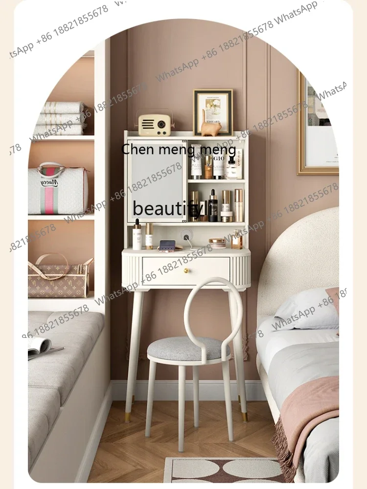

ss7304 French Cream White Dressing Table Integrated Desk with Flip Makeup Mirror Makeup Table High Sense