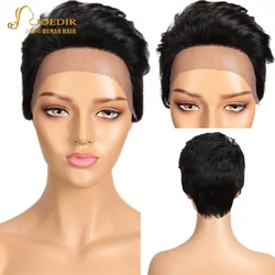 Joedir Short Pixie Cut Fashion Wigs  For Black Women Peruvian Remy Hair  Lace Front Human Hair Wigs Natural Color Wig Wavy Wigs