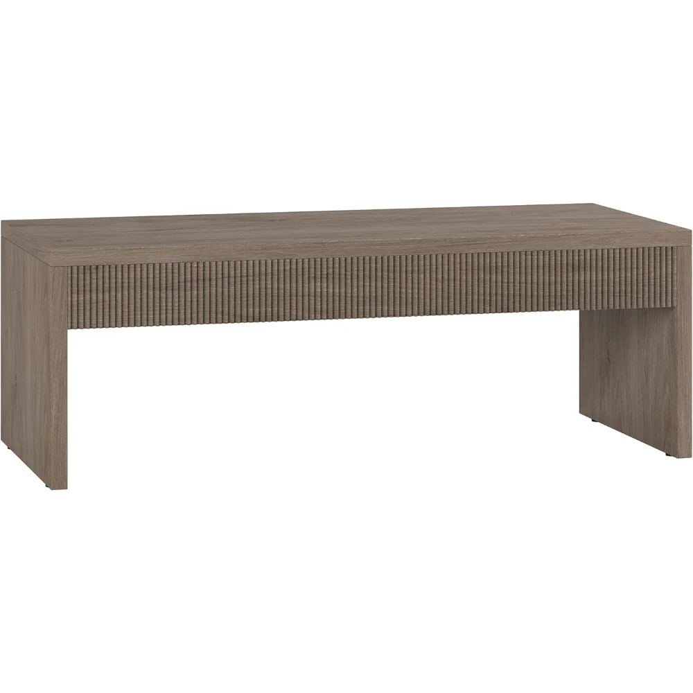 

48" Fluted Rectangular Coffee Table with Ribbed Front Panel for Living Room, Family Room, or Office, Antiqued Gray Oak