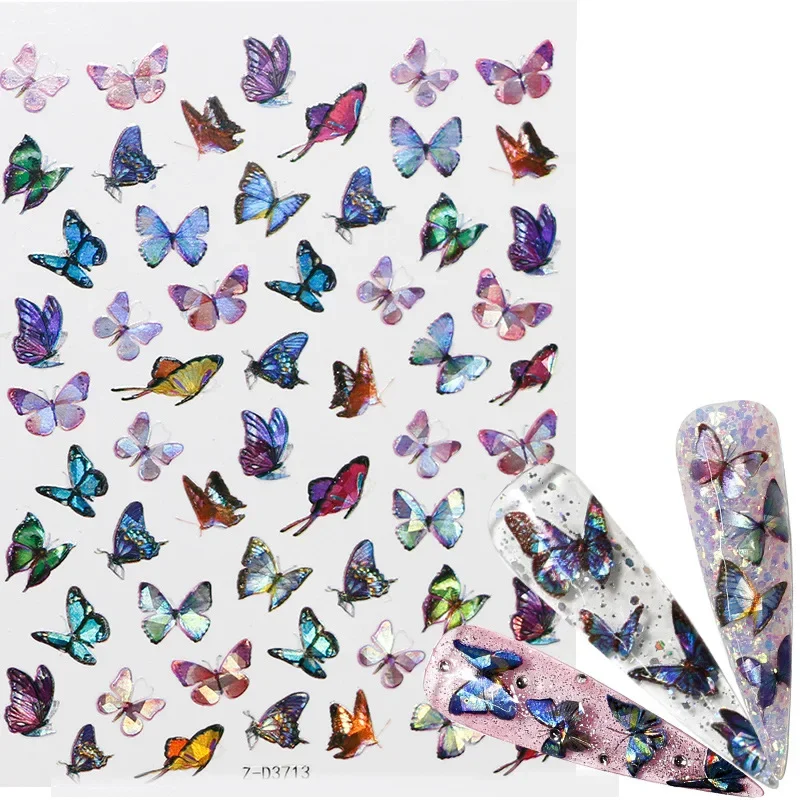 1 arkusz holograficzny naklejka do paznokci 3d Laser motyl pozostawia kwiaty naklejka DIY suwak do Manicure dekoracje artystyczne paznokci — zdjęcie 5