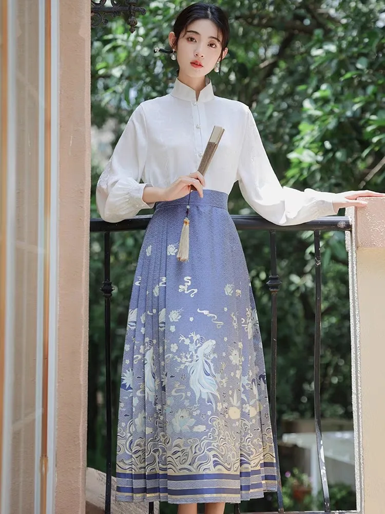 New Chinese Style Improved Ming Dynasty Mamian Skirt Small Size One-Piece Half Skirt Hanfu Early Autumn Ancient Style National S