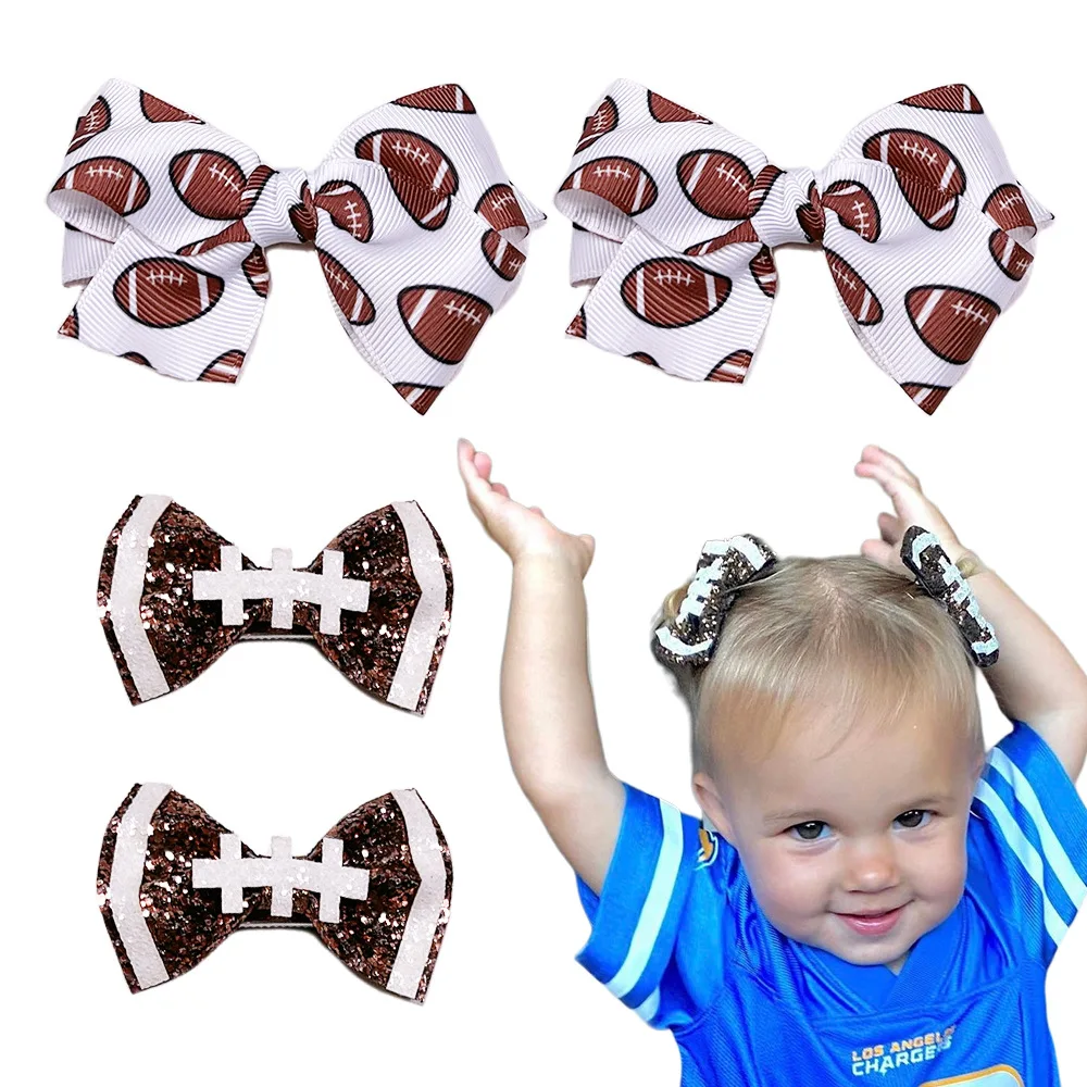 Rugby Game Hair Clip For Girls Teens Kids Grosgrain Bow American Football Haipin Sports Headdress