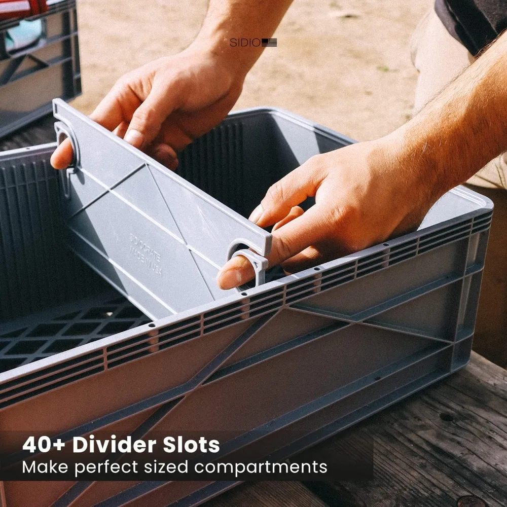 SIDIO CRATE Pro Pack: Set of Two Large and One Medium Heavy-Duty Stackable Storage Bins with Lids and Dividers