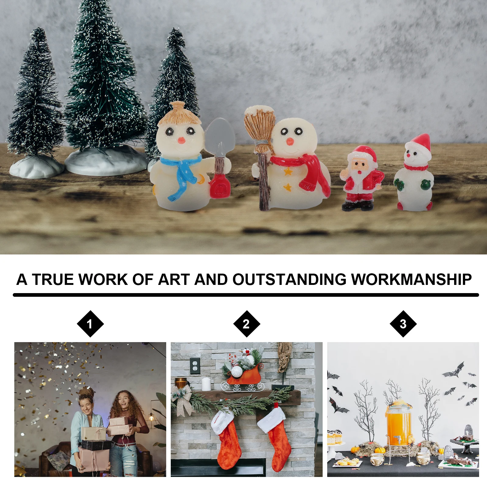 

6pcs Eco Bottle Decor Resin Santa Landscape Miniature Xmas Ornament Desktop Craft For Home Office Garden Diy Christmas