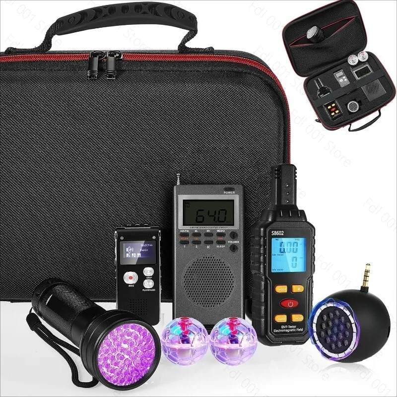11-Piece ghost hunting equipment kit with electromotive force meter, ghost hunting research box, tape recorder, etc