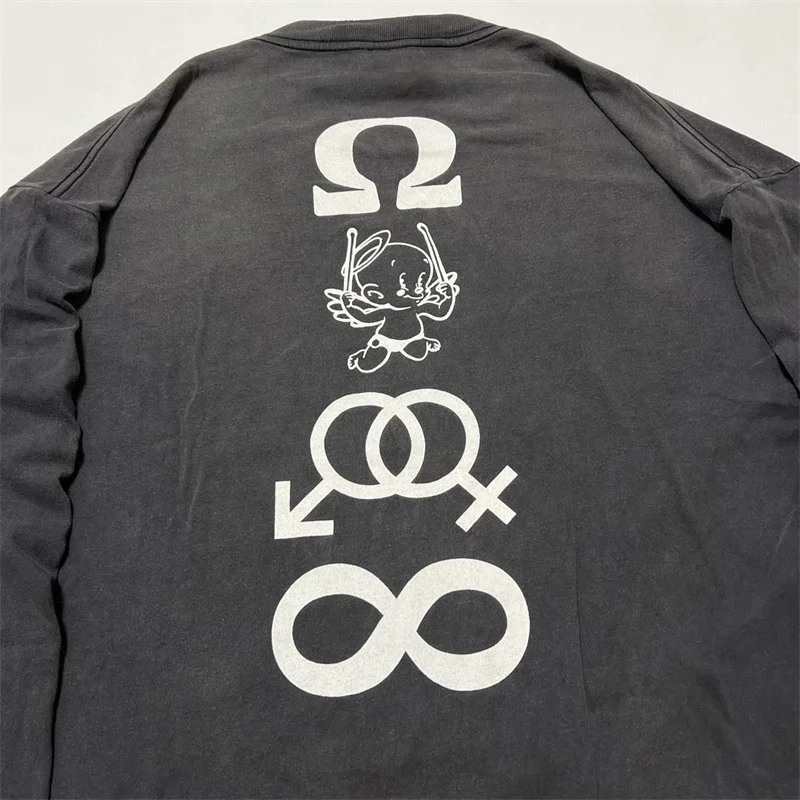 

Slogan Candle Print SAINT Mxxxxxx Oversized Pullovers Men Women 1:1 Best Quality Black Pure Cotton Long Sleeves Tshirts